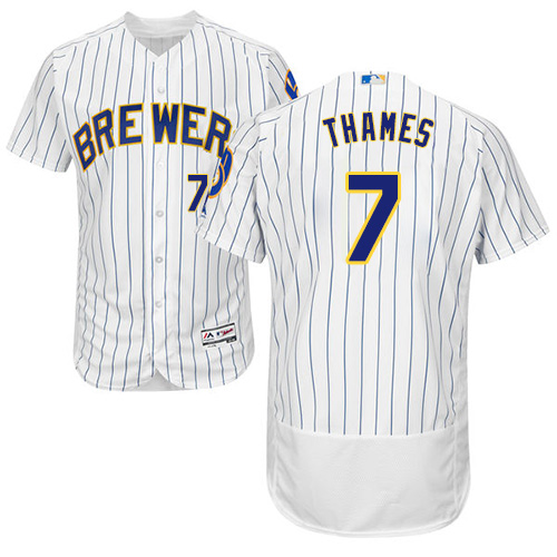 Brewers #7 Eric Thames White Strip Flexbase Authentic Collection Stitched MLB Jersey - Click Image to Close
